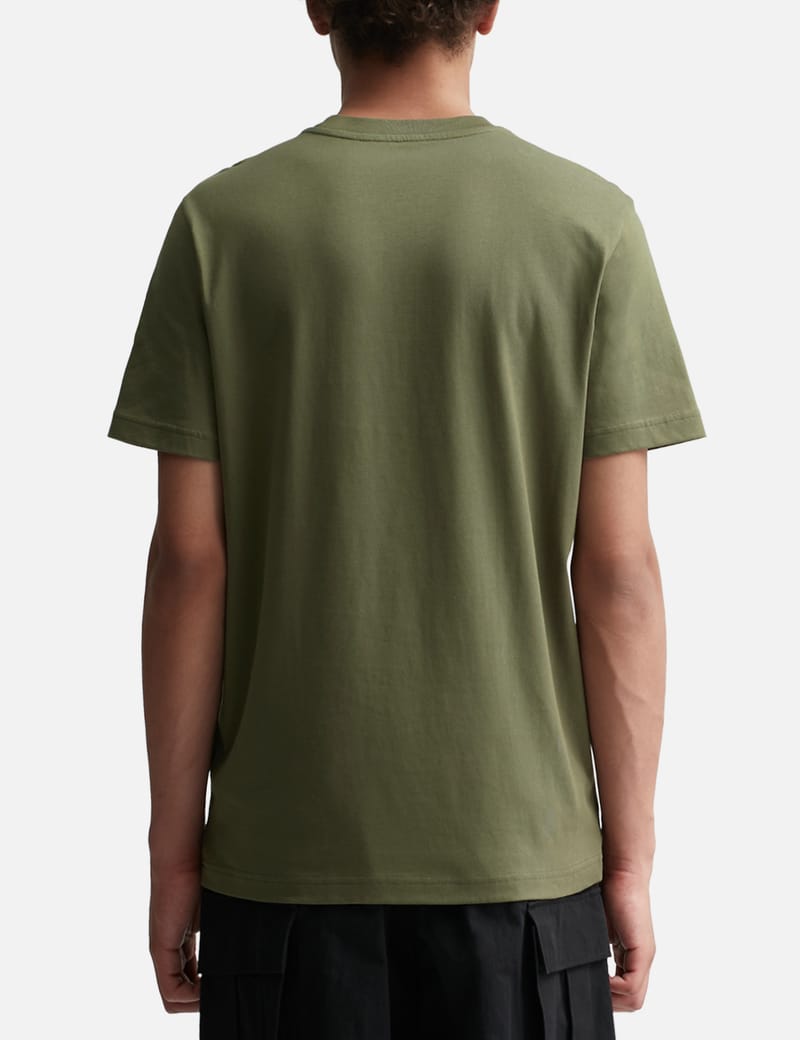 Tシャツ・カットソー MONCLER Men T Shirts 8C0000389AB9 816 GREEN Moncler: Green Flocked Logo T-shirt | SSENSE