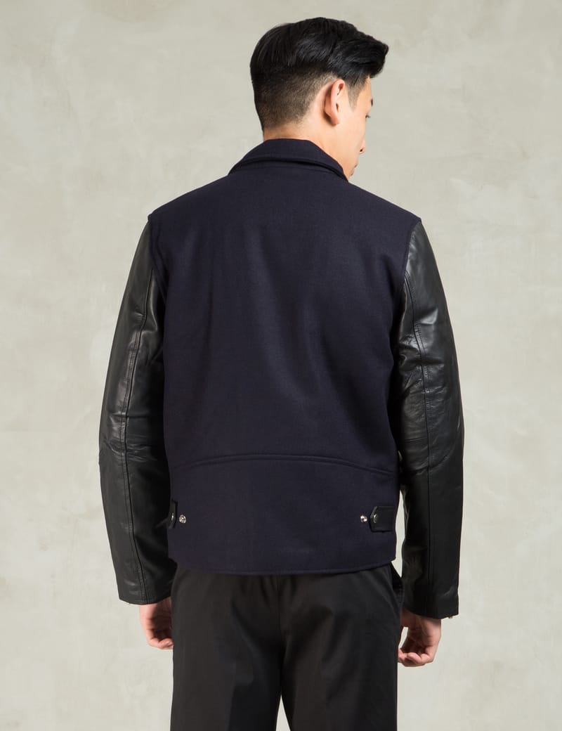 MKI Miyuki Zoku - Navy/Black Wool Mix Biker Jacket | HBX