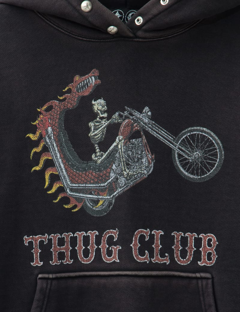THUG CLUB Dragon Chopper Hoodie - Heavyweight black graphic hoodie