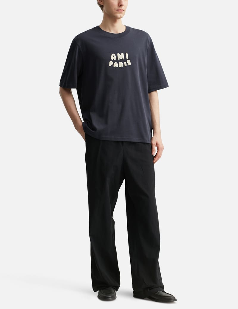 ★★AMI PARIS★★ Logo Patch Wool Blend Knit Dark Navy FKS02 Ami Paris Oversized Logo-intarsia Merino-wool Sweater in