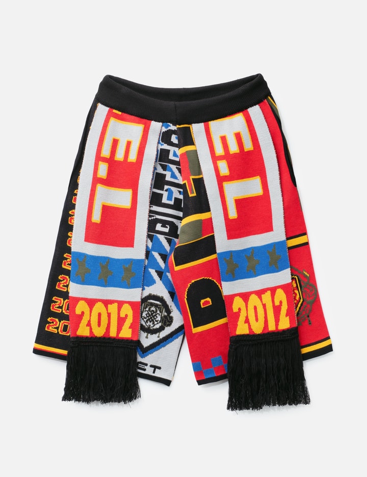 Piet Scarves Knitted Shorts in multicolor jacquard knit with scarf-inspired graphics and fringed trims