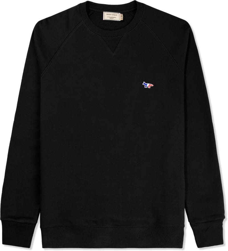 Maison Kitsuné - Black R-neck Sweater with Tricolor Fox Patch