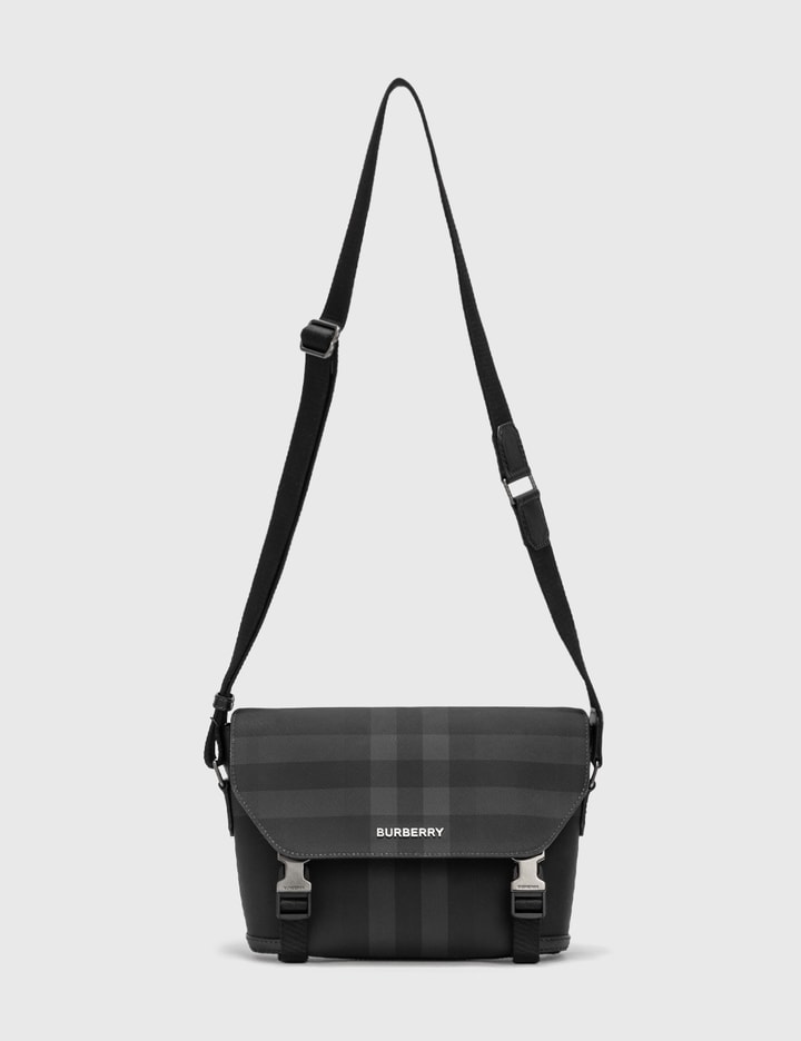 Burberry CHARCOAL CHECK AND LEATHER SMALL MESSENGER BAG HBX