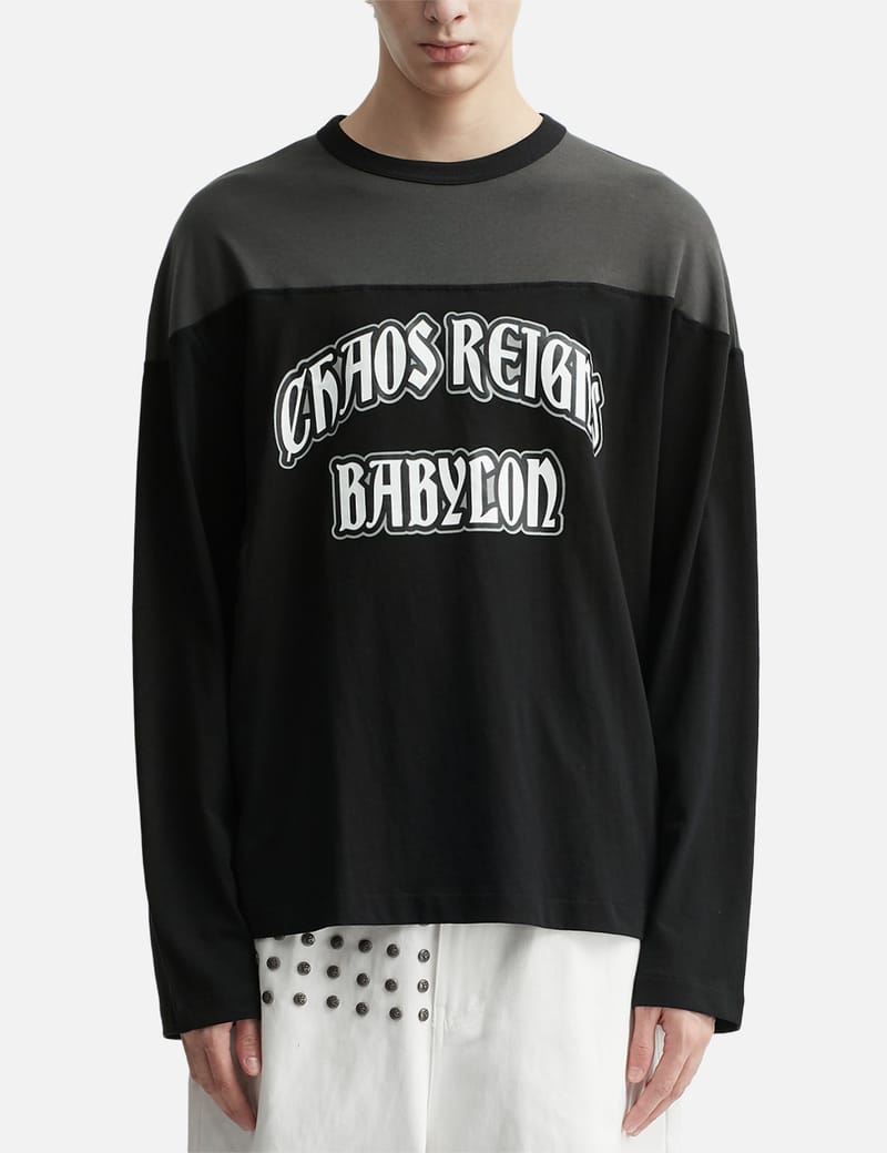 BABYL 「L LOGO」　LONG SLEEVE XL Babylon Long Sleeve Football Tee - Black cotton oversized fit with