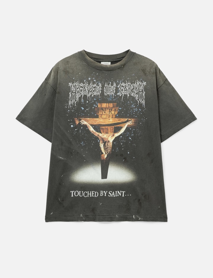 Saint Michael Jesus Short Sleeves T-Shirt - Wide-fit distressed graphic ...