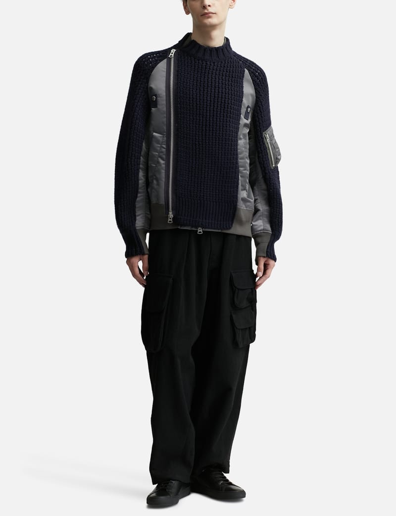 Sacai - Nylon Twill Mix Knit Blouson | HBX - Globally Curated