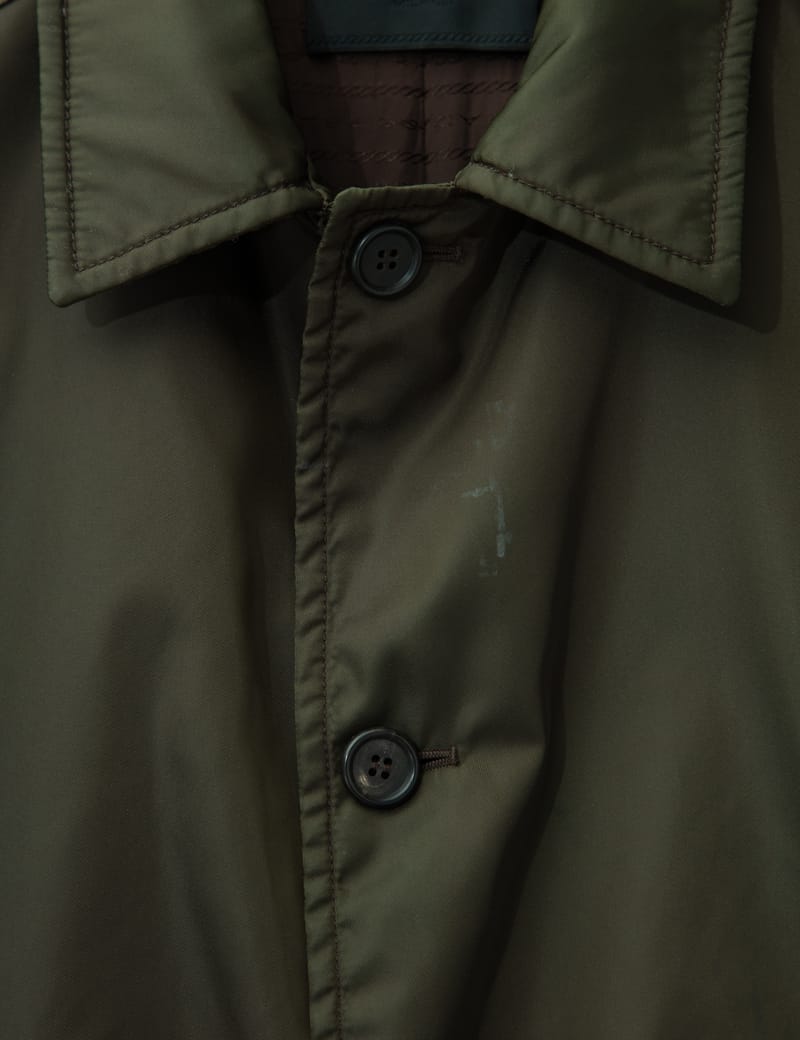 Prada Nylon Coat - Vintage green nylon coat with slight staining