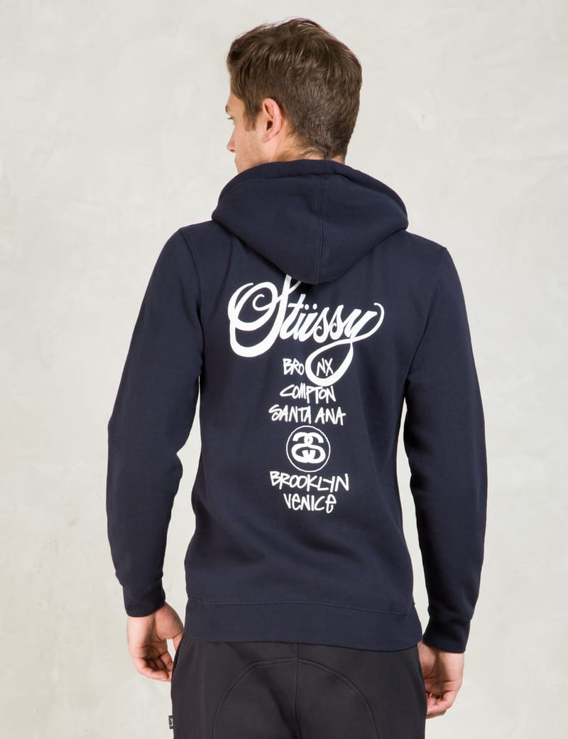 Stüssy - Navy World Tour Zip Hoodie | HBX - ハイプビースト