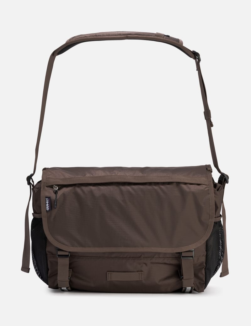 Gramicci Messenger Bag - Brown nylon crossbody with reflective
