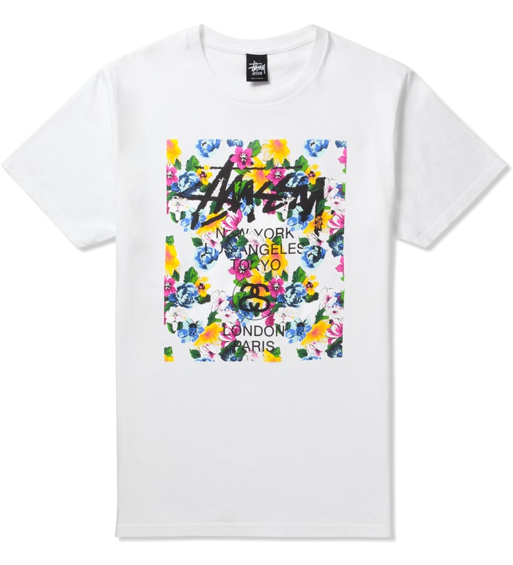 Stüssy - White World Tour Flower Block T-Shirt | HBX