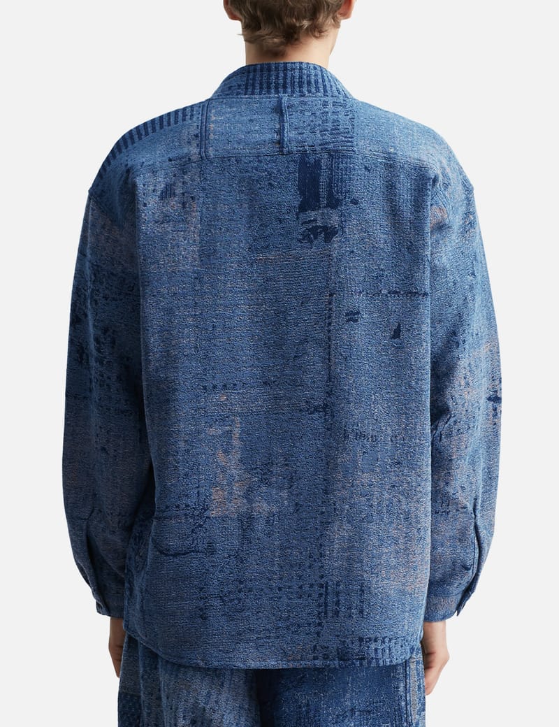 FDMTL Boro Jaquard Haori Shirt 3YR Wash - Indigo jacquard haori