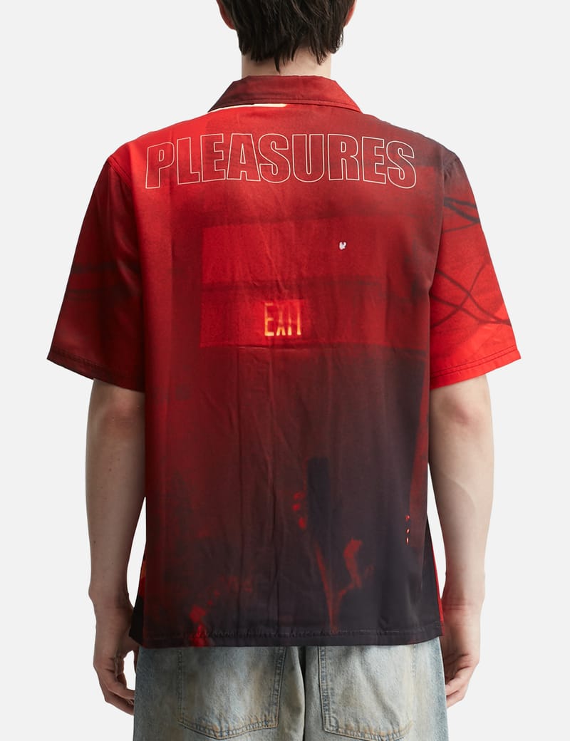 Pleasures Venue Button Up - Red PLEASURES x Boiler Room printed