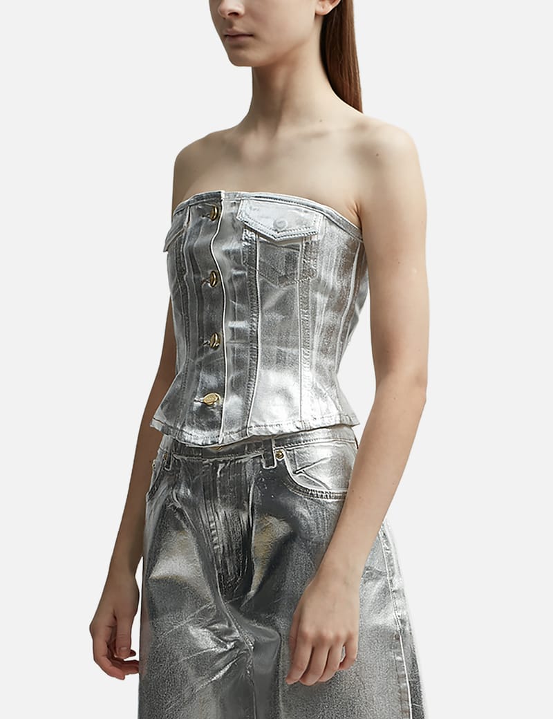 Ganni - Foil Denim Corsage | HBX - Globally Curated Fashion