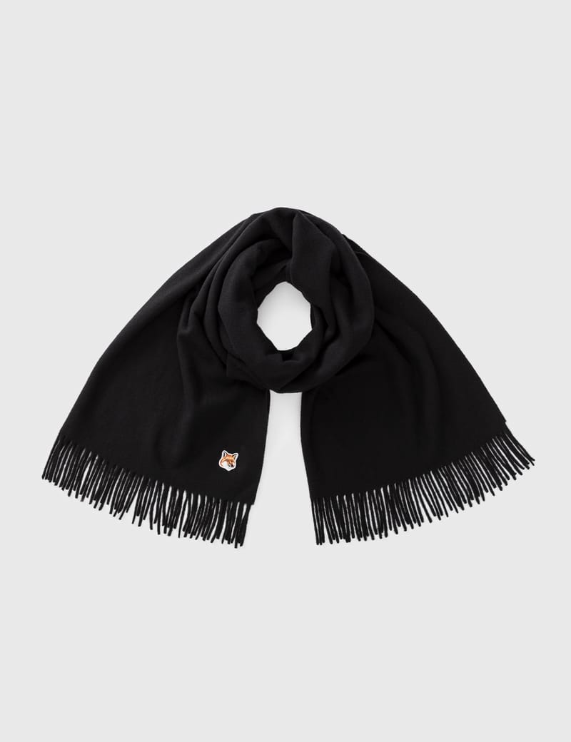☆【MAISON KITSUNE】☆Small Fox Head Wool Scarf Blac.k☆ FOX HEAD PATCH WOOL SCARF | Maison Kitsuné
