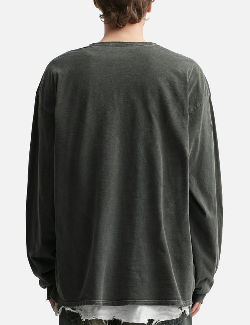 ANCELLM Embroidery Dyed Long Sleeves T-Shirt - Black cotton tee