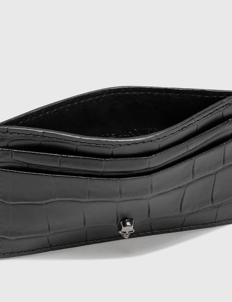 ★alexander mcqueen★ Crocodile embossed card holder black 6 Alexander McQueen - Croc-Embossed Skull Card Holder | HBX