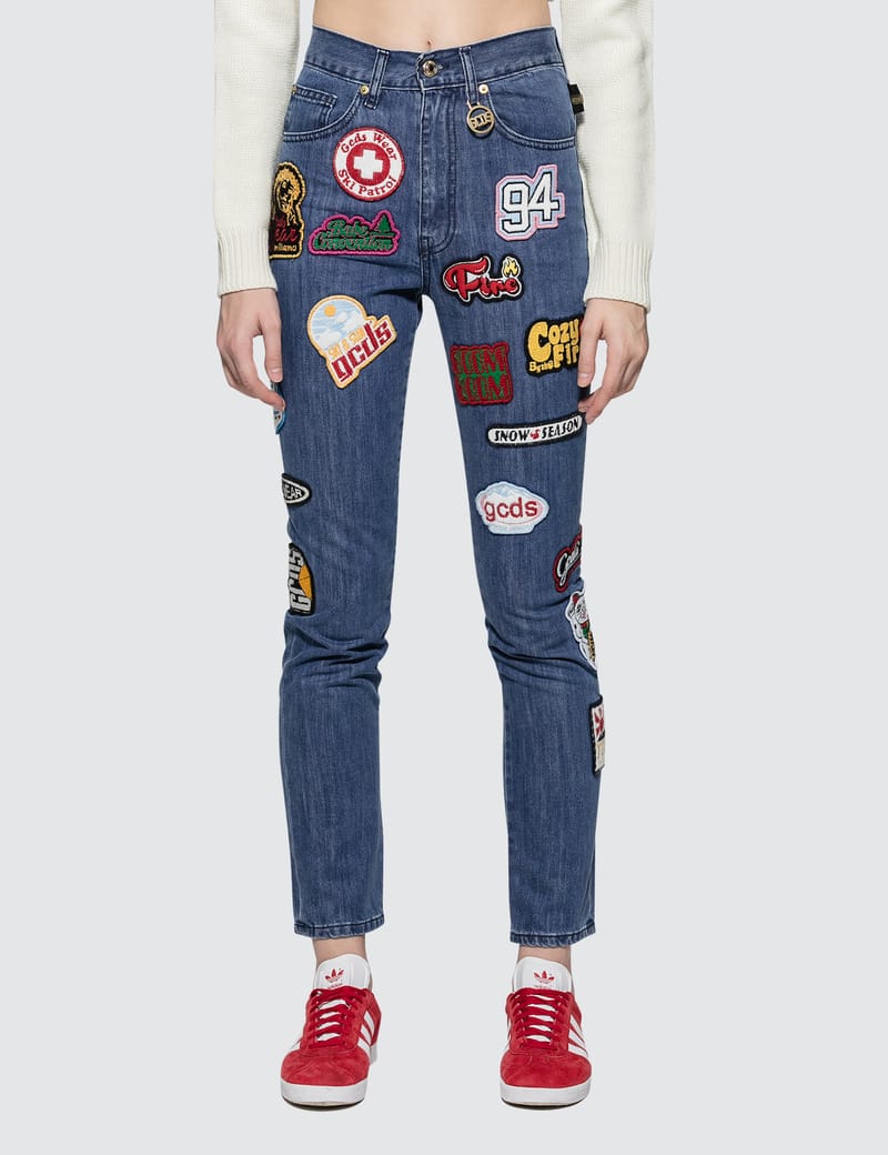 GCDS - High Waisted Patch Jeans | HBX - Globally Curated Fashion