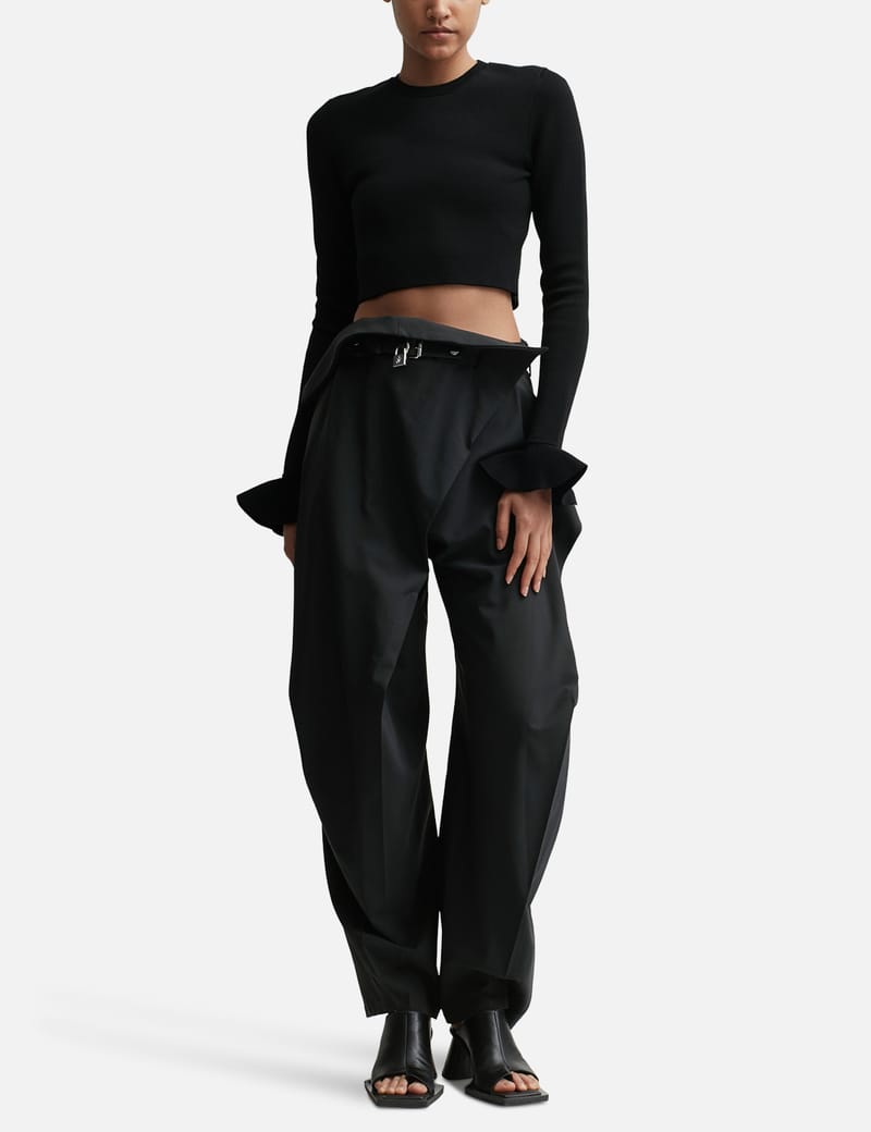 women's fold-front utility leather trousers in black | JW Anderson US