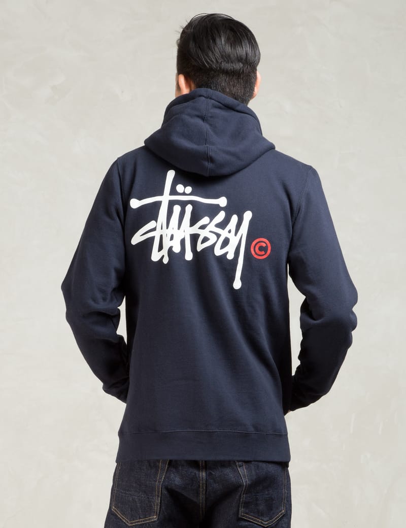 Stüssy - Navy Basic Logo Zip Hoodie | HBX
