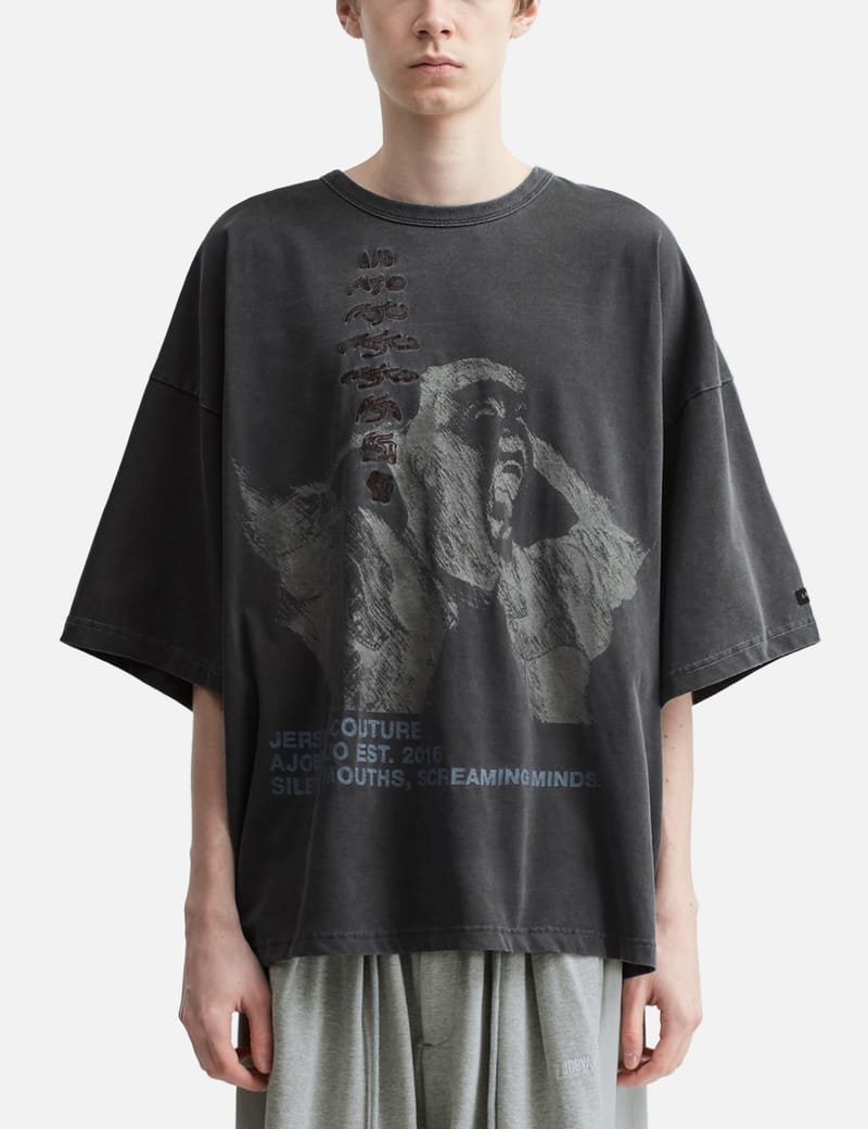 AJOBYAJO Soundless Wailing Wide T-Shirt - Oversized pigment-washed