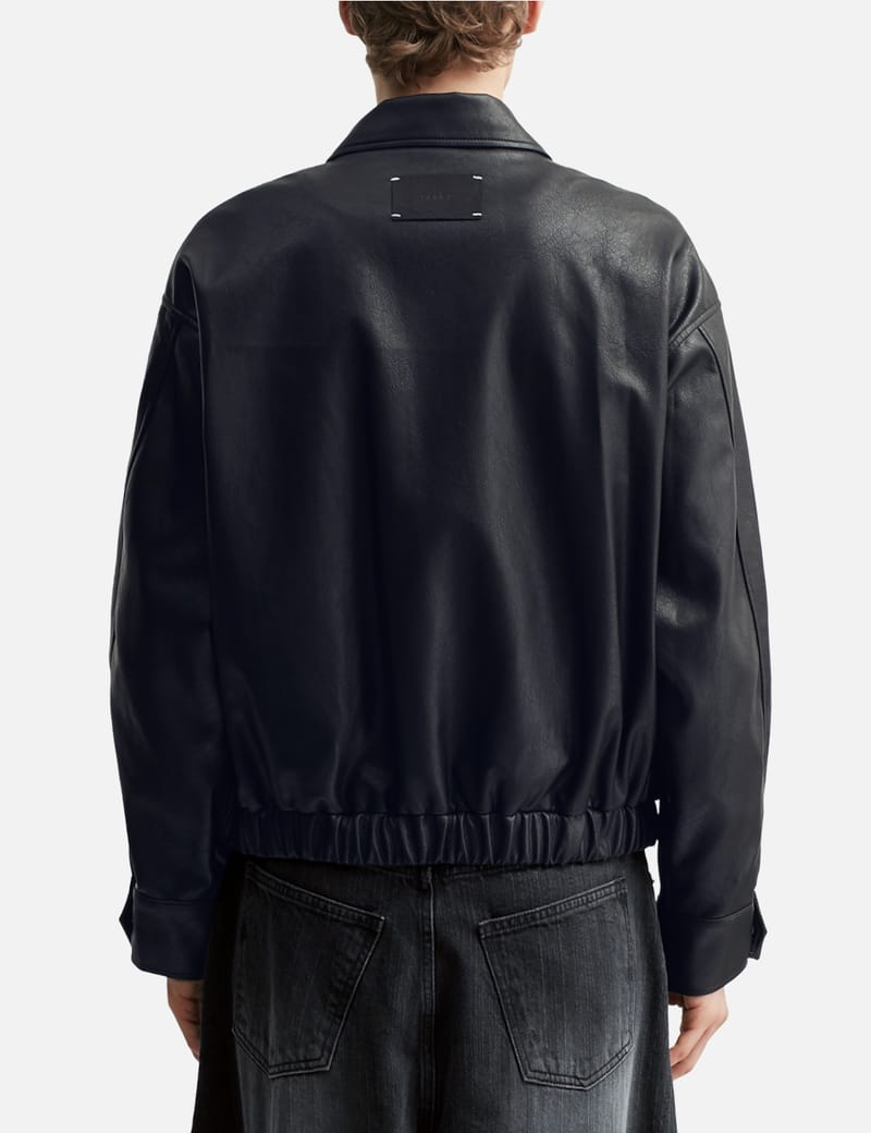 ◆DEINET◆ ECOLEATHER BOMBER BANDED JUMPER FOR MEN IN BLACK DEINET - Eco-Leather Bomber Banded Jumper | HBX - Globally