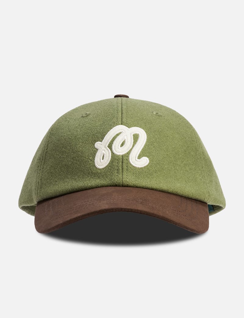 Malbon Golf M Script Dad Hat - Olivine wool cap with suede