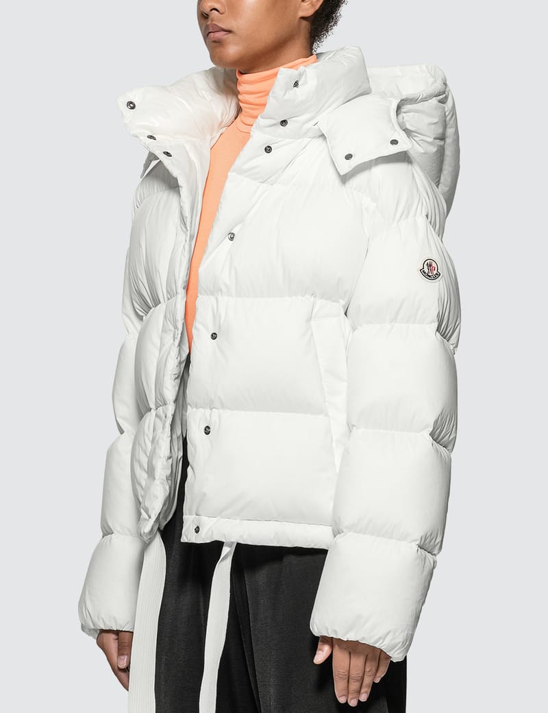 ジャケット MONCLER WHITE PUFFER JACKET WITH BRAIDS IN COTTON BLEND Moncler White puffer jacket with braids in cotton blend