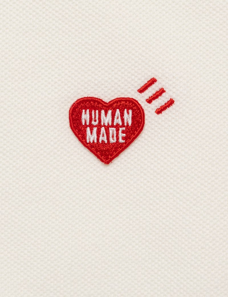 即完品　HUMAN MADE Polo Shirt ポロシャツ　ホワイト　新品 Human Made Polo Shirt - 日本製コットン仕立て、胸元のハート刺繍が