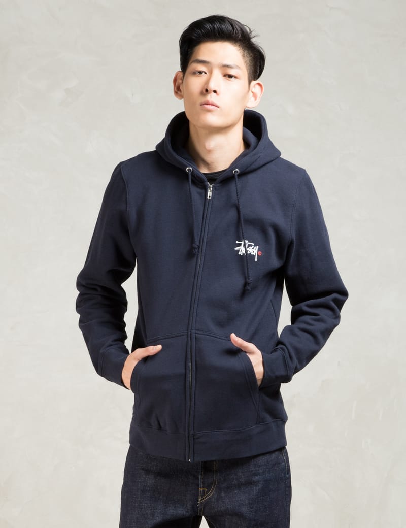 Stüssy - Navy Basic Logo Zip Hoodie | HBX