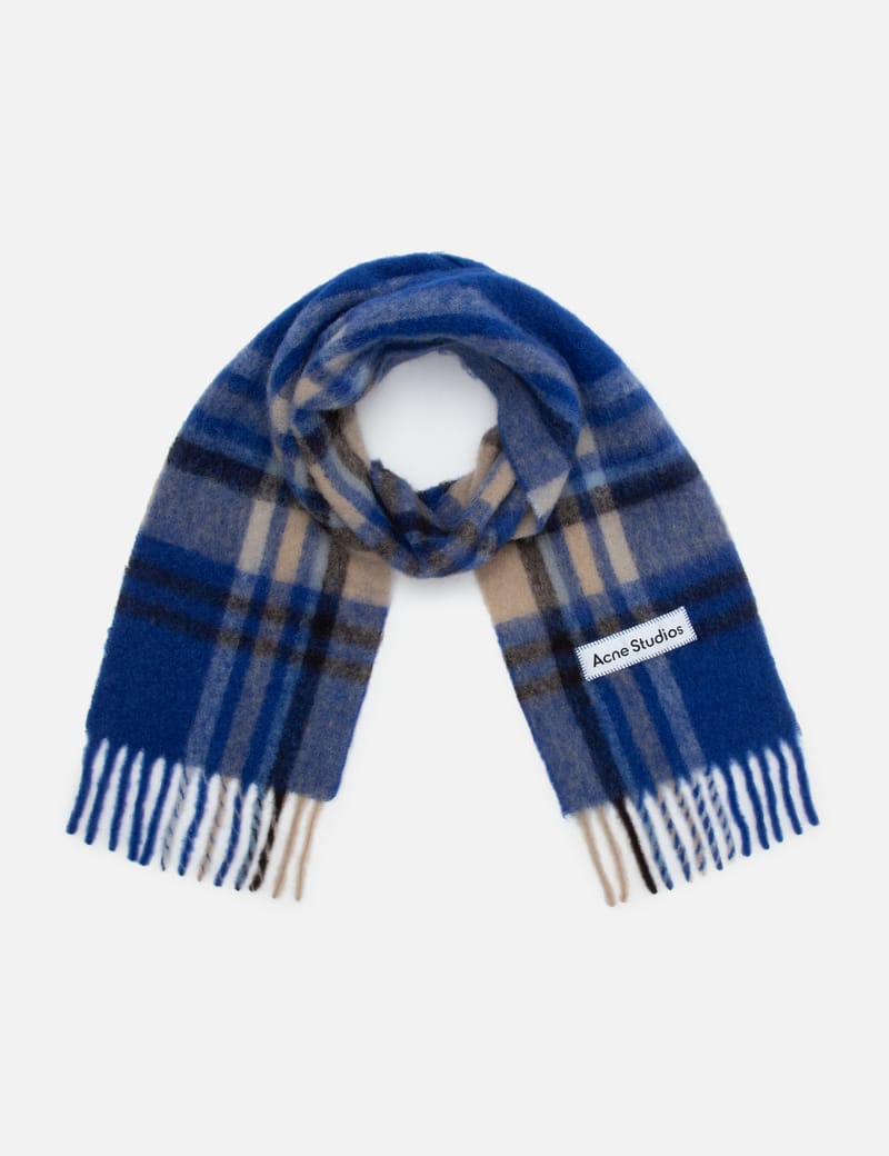 Acne Studios Oversized cheapest Fringe Unisex Blanket Blue Orange Plaid Tartan Scarf