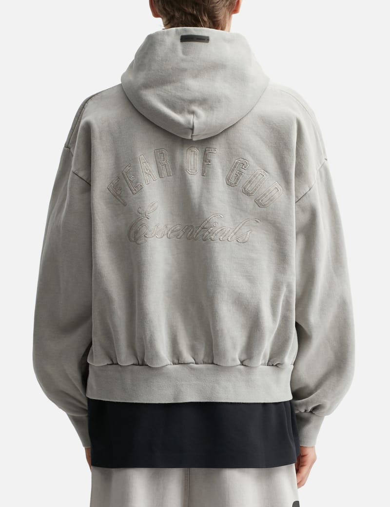 Fear of God Essentials Embroidered Classic Full Zip Hoodie - Smoke
