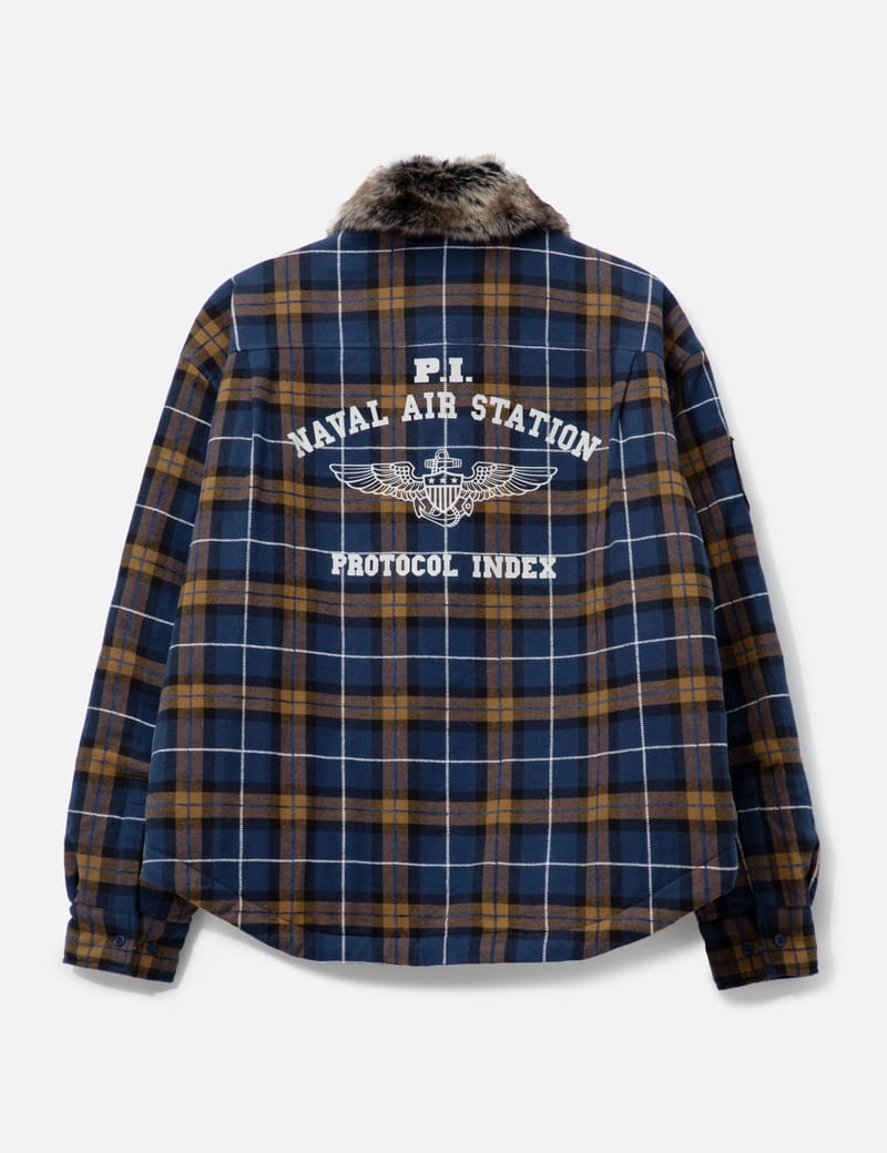 Protocol-Index Fur Flannel Shirts Jacket - Navy quilted jacket