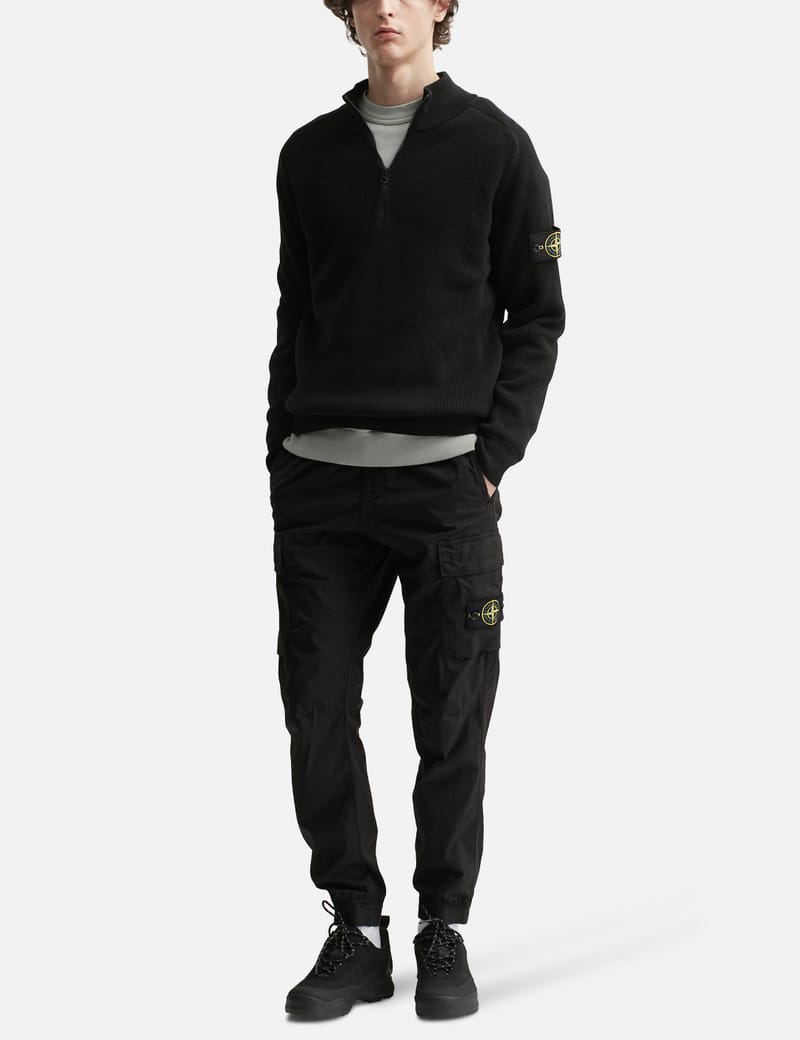Stone Island Half Zip Waffle Knit - Black 100% cotton half-zip