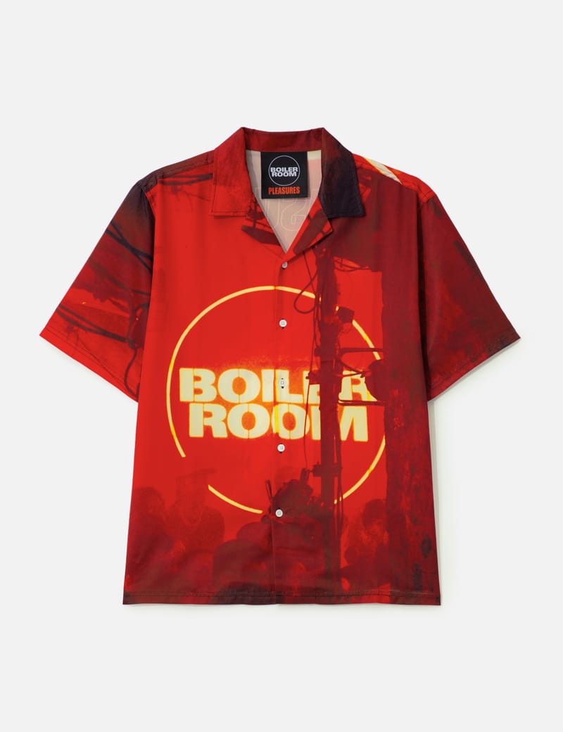 Pleasures Venue Button Up - Red PLEASURES x Boiler Room printed