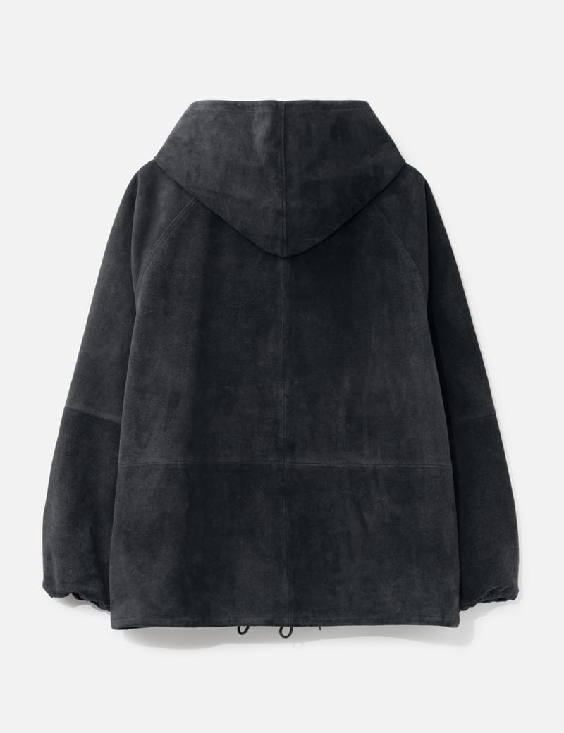 HERILL Goat Suede Hooded Jacket - Black suede hooded leather