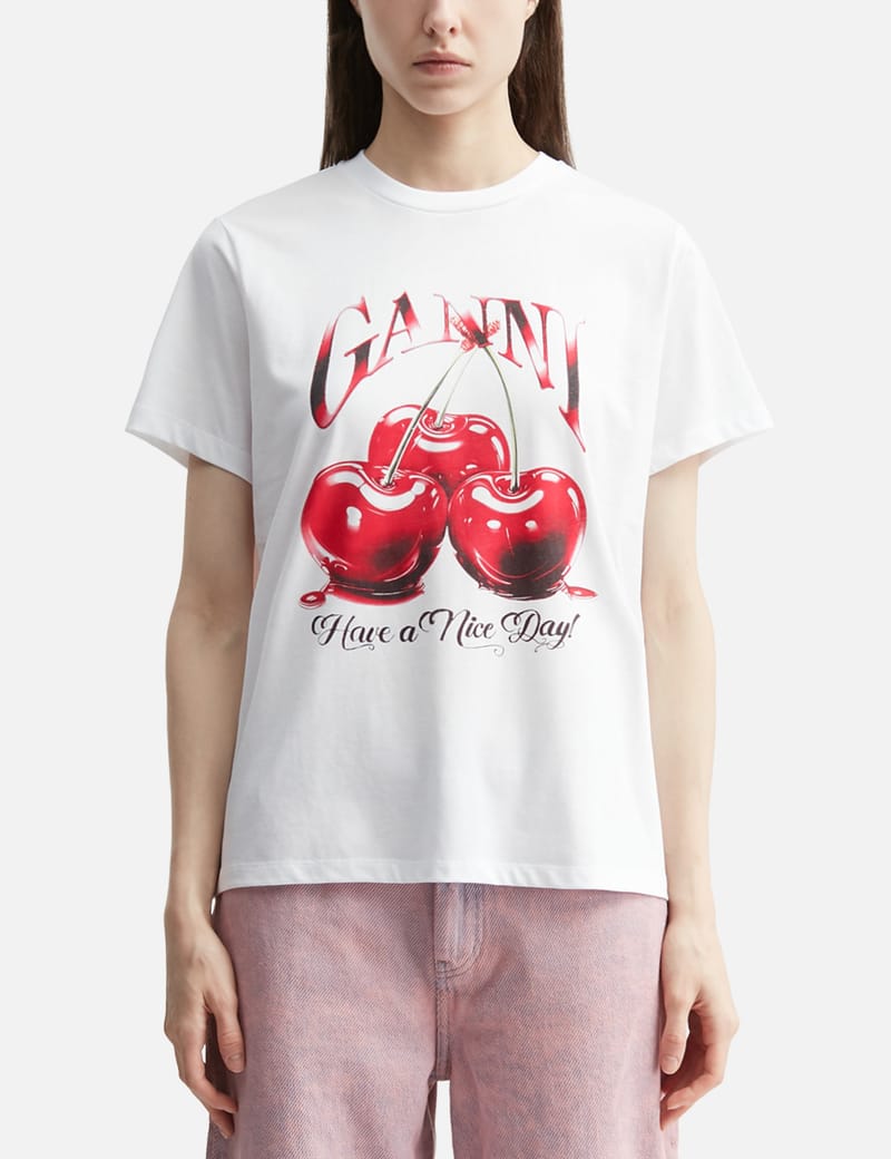Ganni - ホワイト リラックス ストロベリー Tシャツ | HBX
