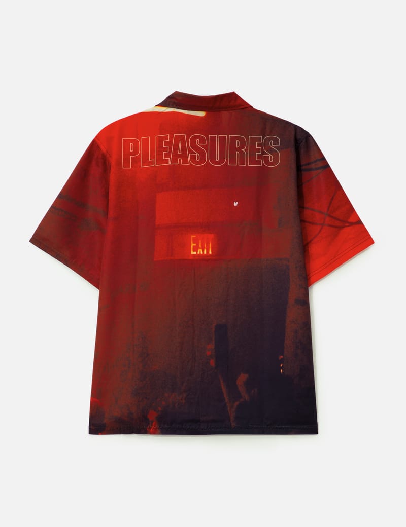 Pleasures Venue Button Up - Red PLEASURES x Boiler Room printed
