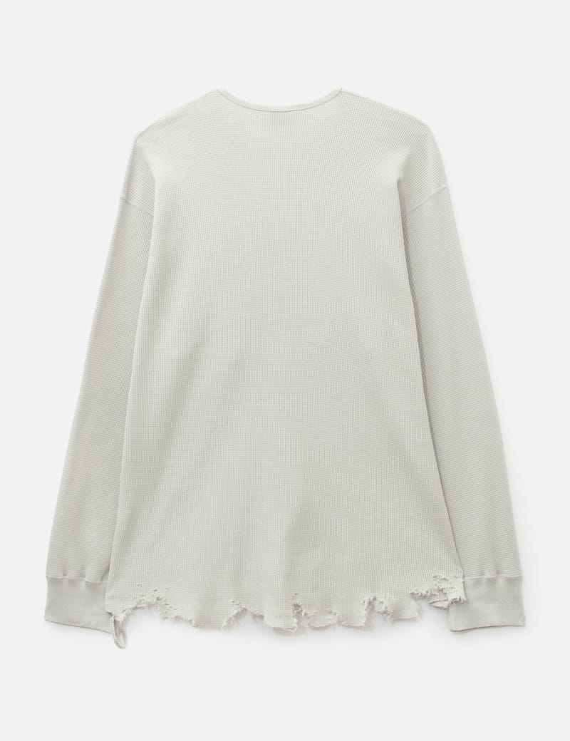 ANCELLM Damage Waffle Crew LS - Distressed cotton waffle-knit