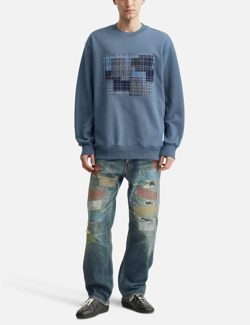 FDMTL BORO SWEATER サイズ4 FDMTL Boro Embroidered Sweat Shirt - Japanese-made boro patchwork