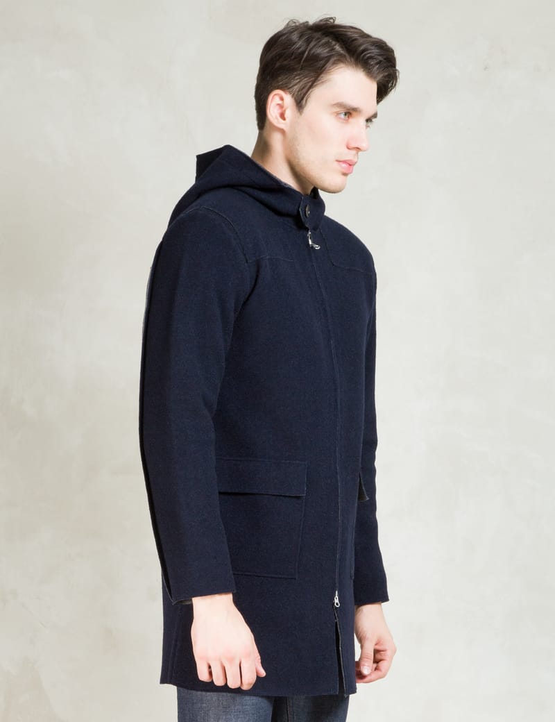 Discovered - Navy Double Face Hood Coat | HBX - HYPEBEAST 為您搜羅