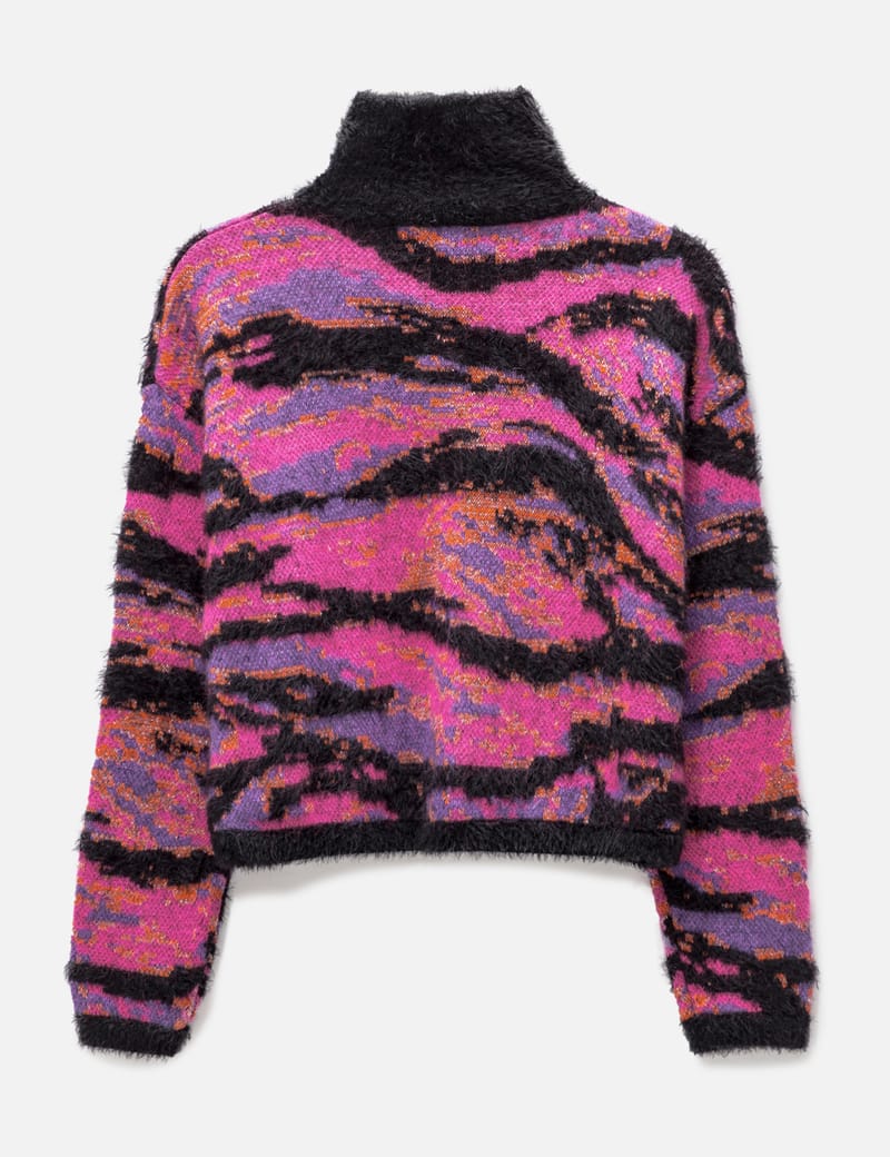 Jacquard Knit Tiger Sweater in Pink Rave Camo