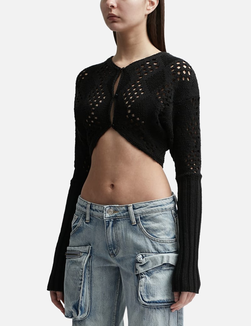 Open YY - ARGYLE POINTELLE KNIT BOLERO | HBX