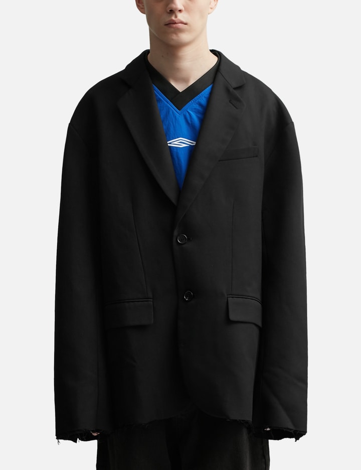 90’s Long Blazer Jacket Black Wool Garbardine by Krizia