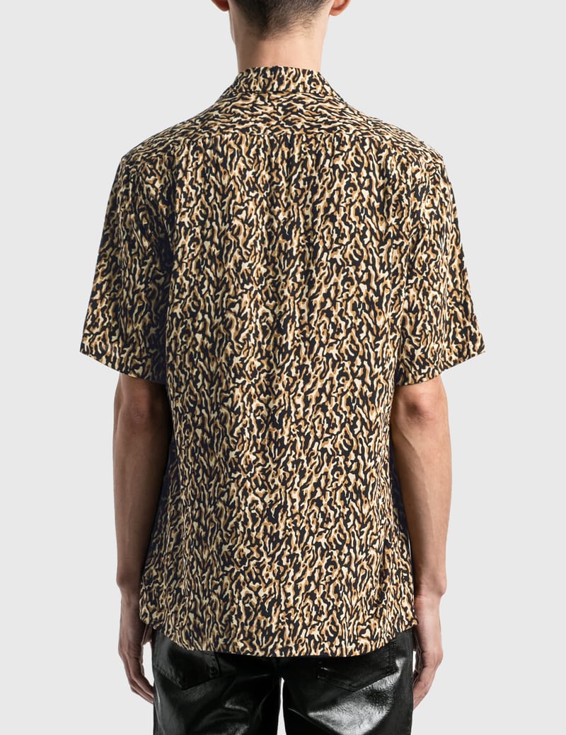 Saint Laurent - Leopard Print Camouflage Shark Collar Shirt | HBX