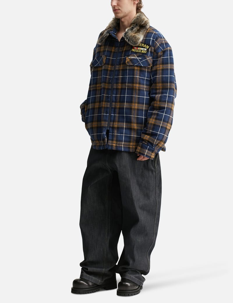 Protocol-Index Fur Flannel Shirts Jacket - Navy quilted jacket