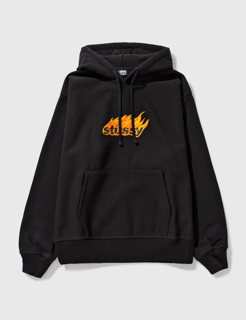 Black stussy hoodie mens sale