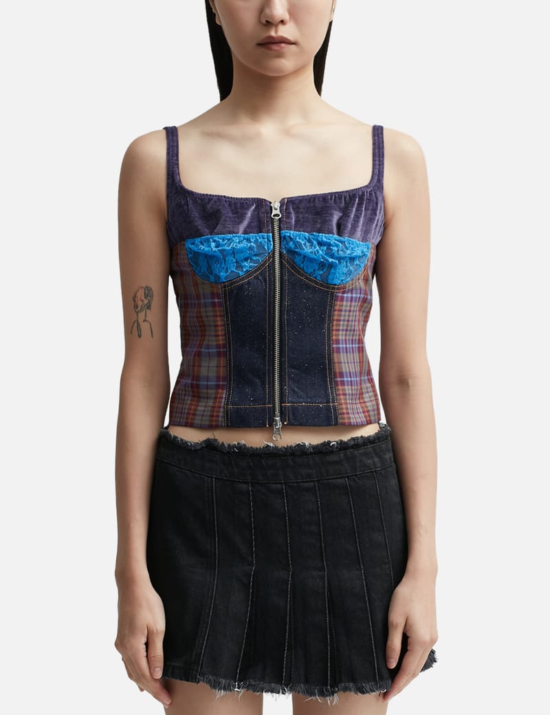 Andersson Bell - KIRA LACE CHECK ZIP-UP TOP | HBX - Globally