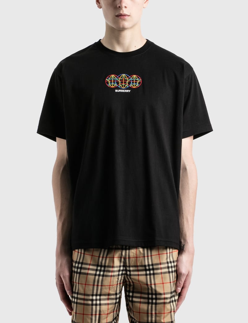 ★Burberry★ Globe Graphic Print Short Sleeve T-Shirt Black Burberry - Embroidered Globe Graphic Cotton Oversized T