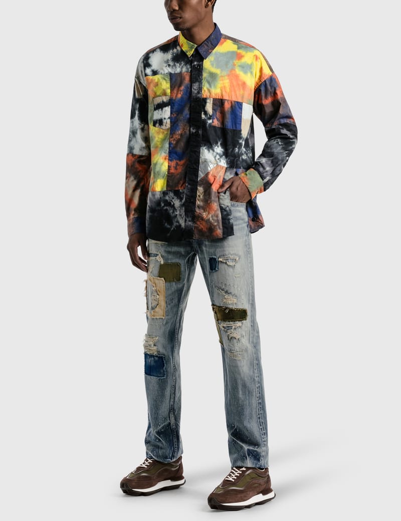 FDMTL - Rinse Tie Dye Boro Patchwork Shirt | HBX