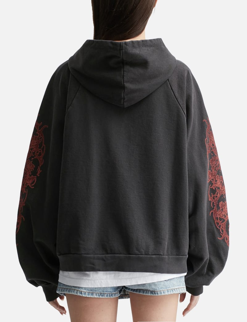 Basketcase Afflicted Zip-Up Hoodie - Vintage black cotton zip